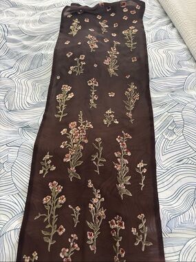Laura Ashley Brown Floral Embroidered Scarf